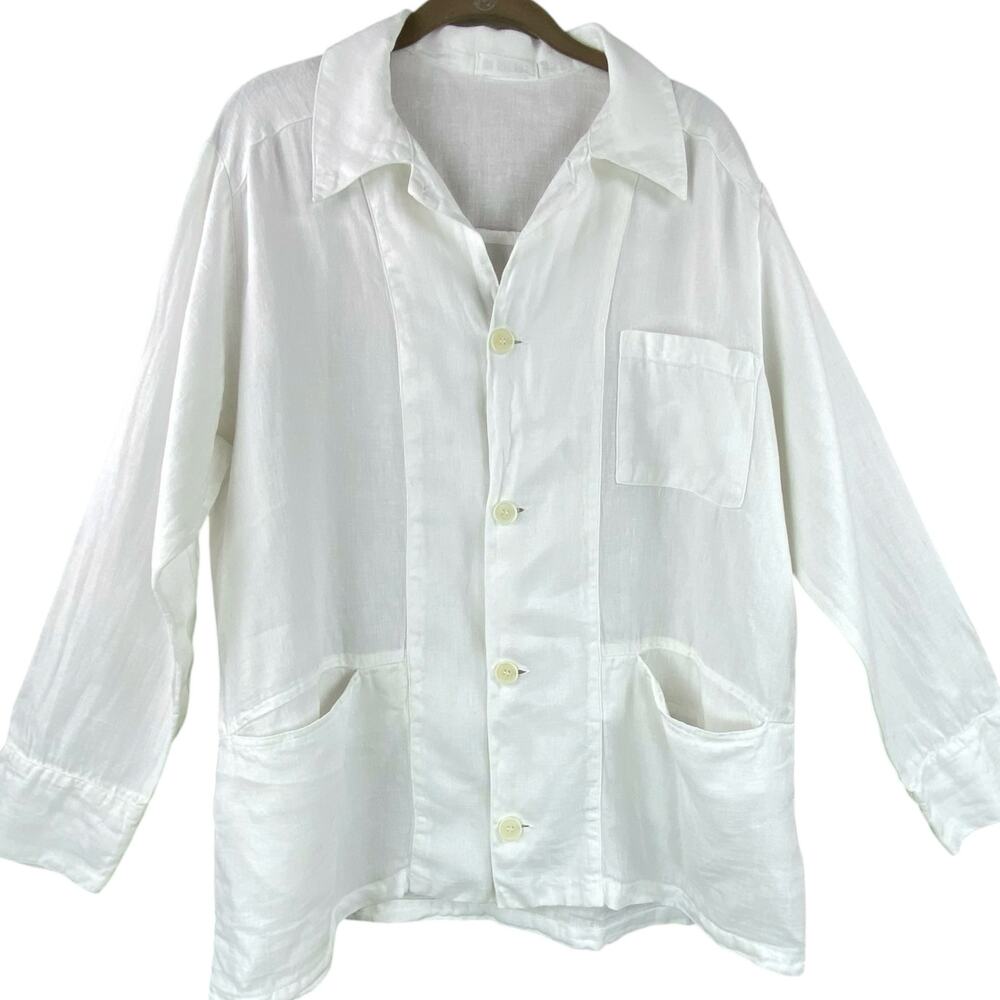 CP Shades 100% Linen Jacket Size XS Oversized White Beach Resort